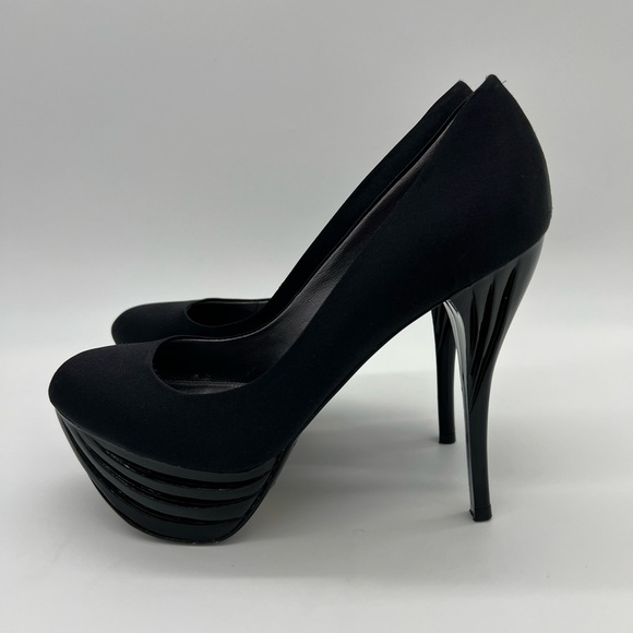 Bebe Riley Black Satin Heels Size 7 - Picture 7 of 13